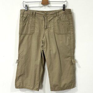 FRENCH CUFF Capris 8 Tan Cotton Adjustable Belt Loops 5 Pocket Stitch Detail